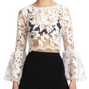 Alexis Vito Sheer Lace Bell Sleeved Crop Top Small